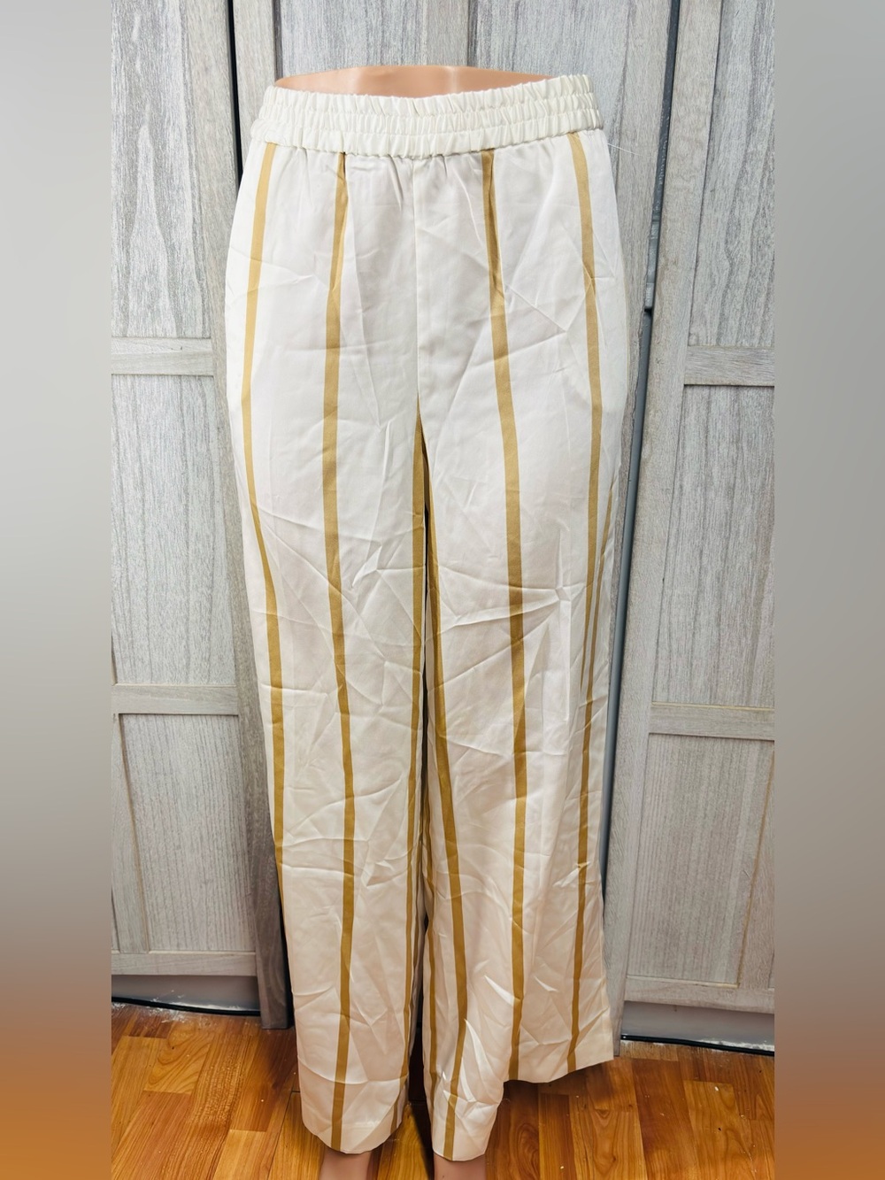 Vince camuto cream and tan vertical-striped wide-leg pants
